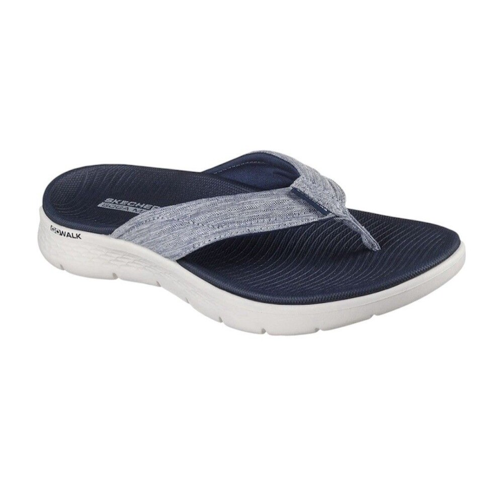 Skechers Woman’s Goga Mat Sandals Flip Flops Blue White Machine Washable Size 9